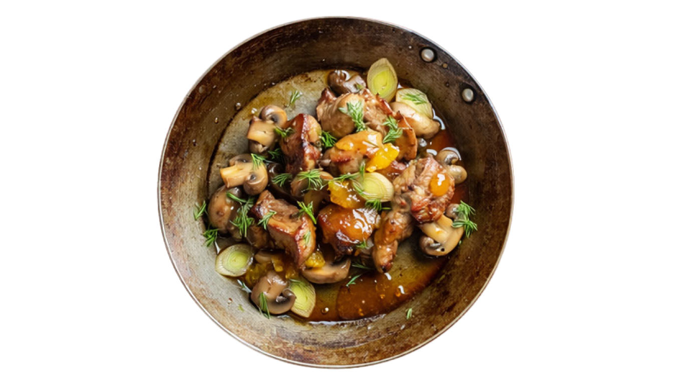 Pork stir-fry with mushrooms &amp; fig - orange jam featured image