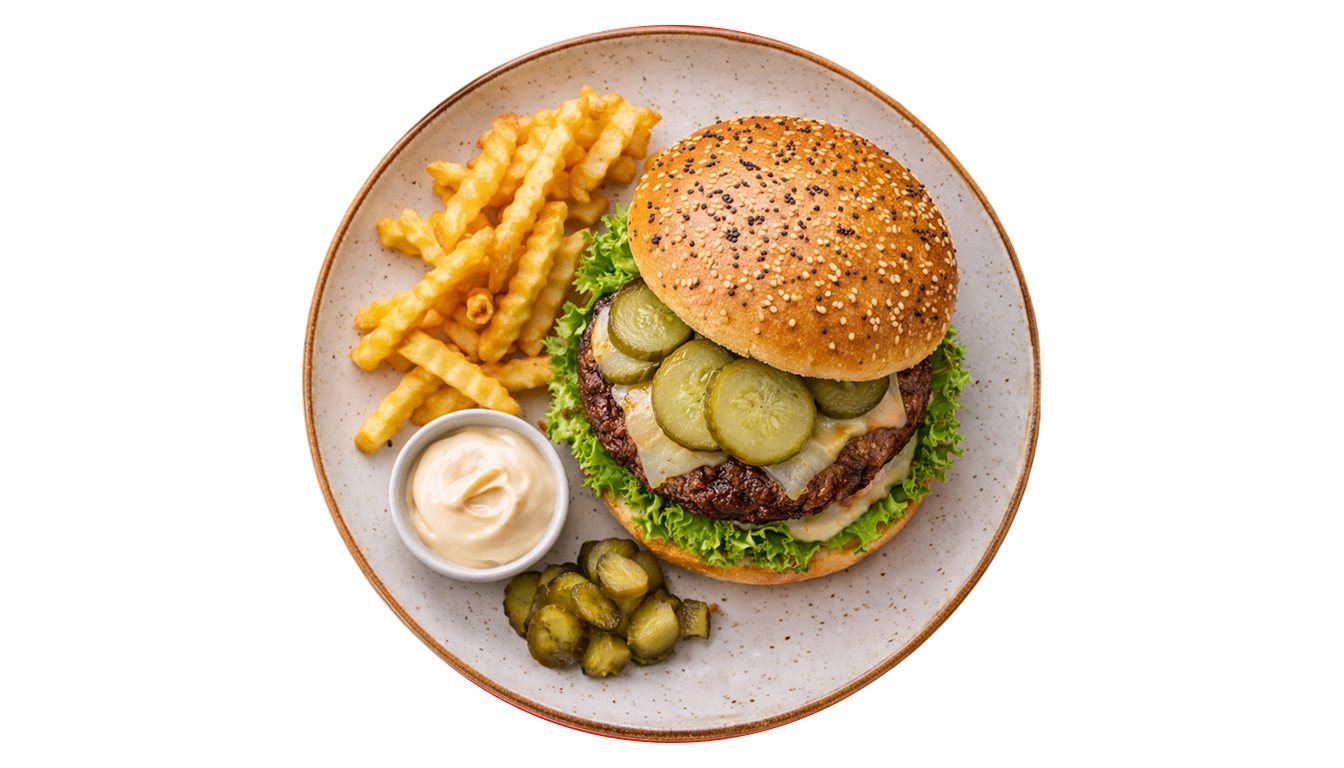 Burgers with pickles &amp; garlic purée featured image